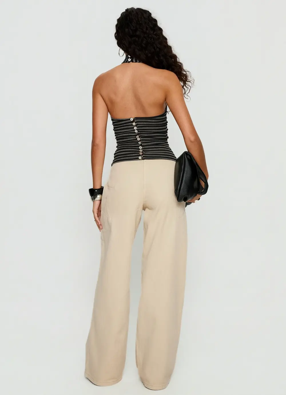 Dolley Star Stitch Mid Rise Wide Leg Jean Ecru