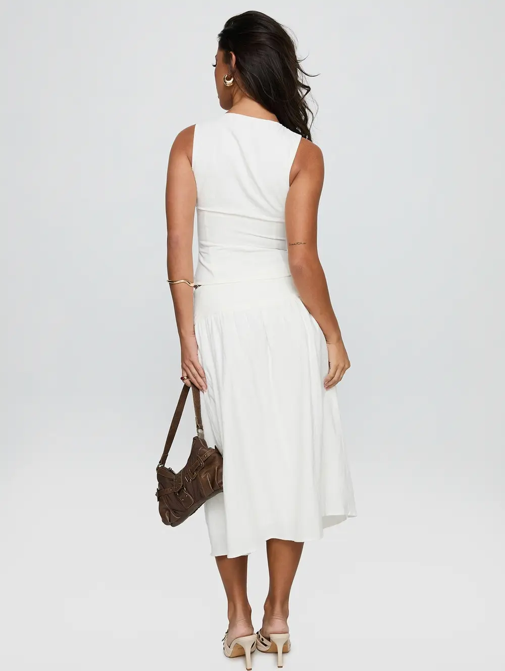 Heart Of Gold Linen Blend Midi Skirt White