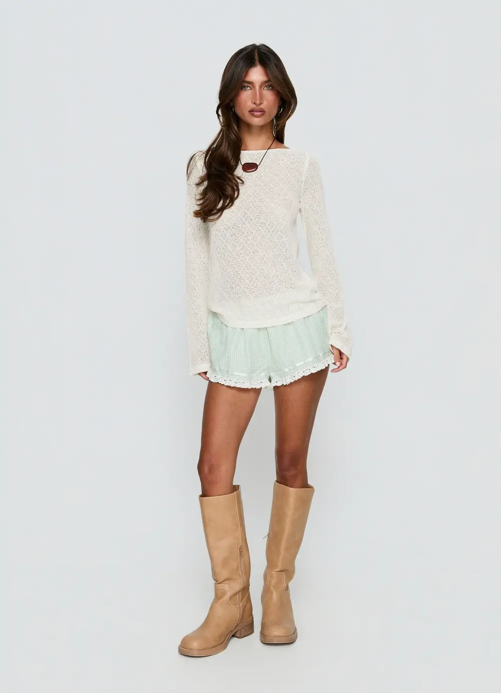 Rhubarb Lace Shorts Green Check