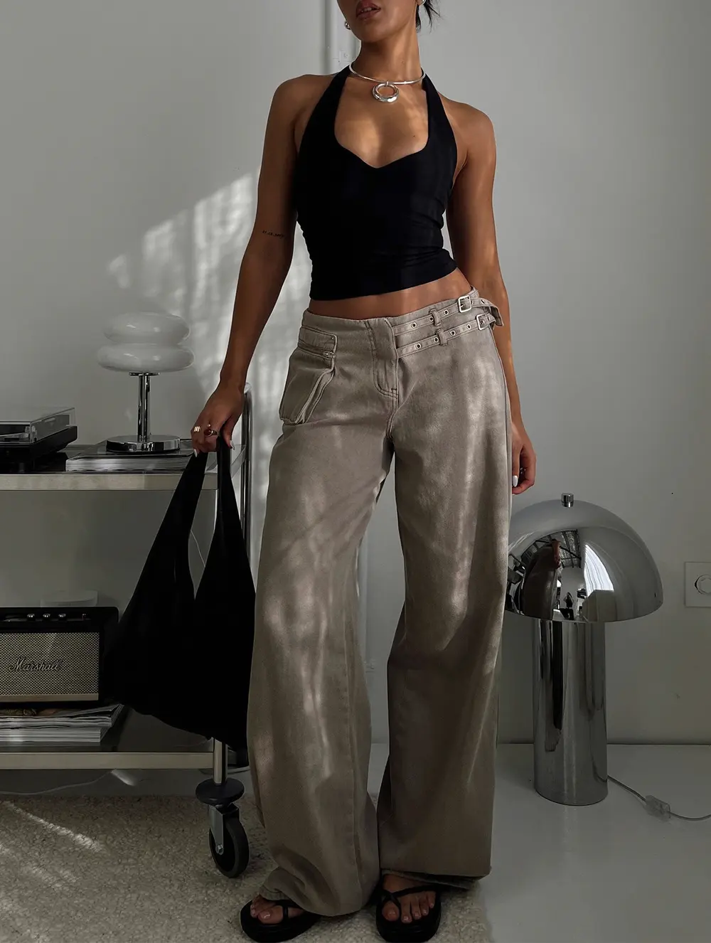 Paltrow Mid Rise Wide Leg Cargo Jeans Washed Brown