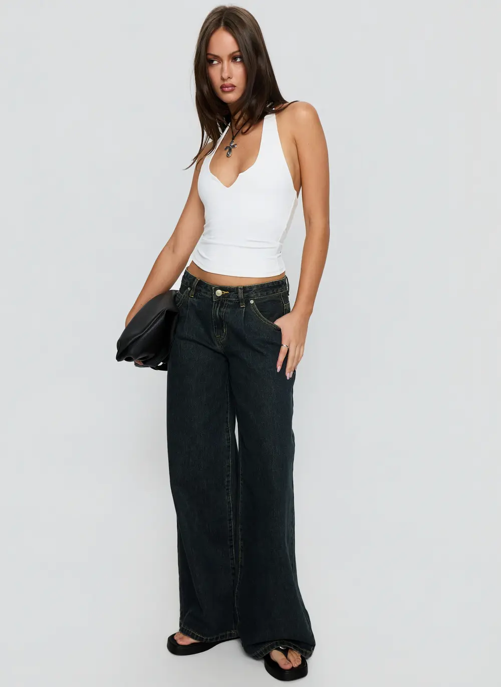 Supercut Low Rise Baggy Pleat Jeans Grunge Wash