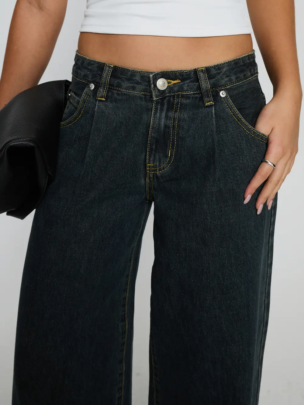 Supercut Low Rise Baggy Pleat Jeans Grunge Wash