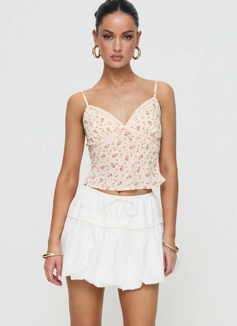 Dear London Bubble Hem Mini Skirt White