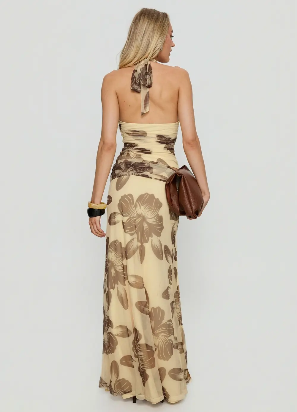 Roselin Mesh Maxi Skirt Brown Floral