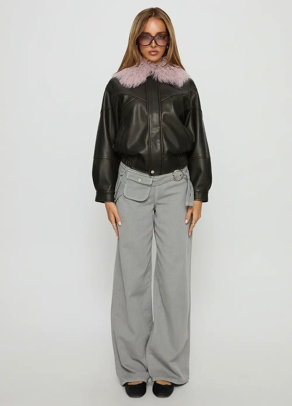 Brittanni Fluffy Collar Jacket Brown / Pink