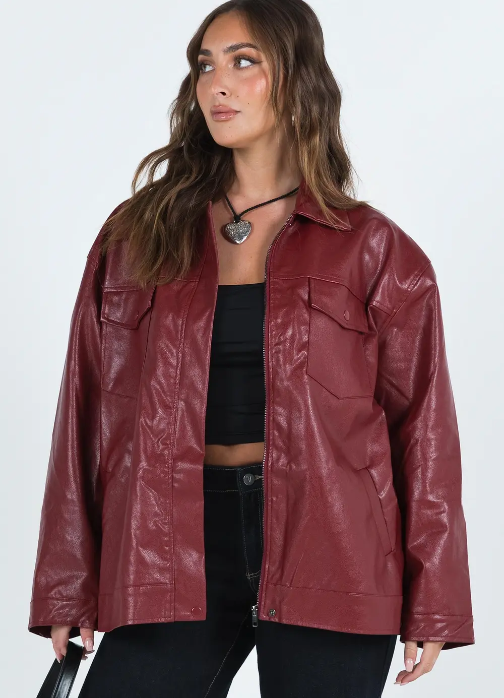Callie Faux Leather Jacket Burgundy