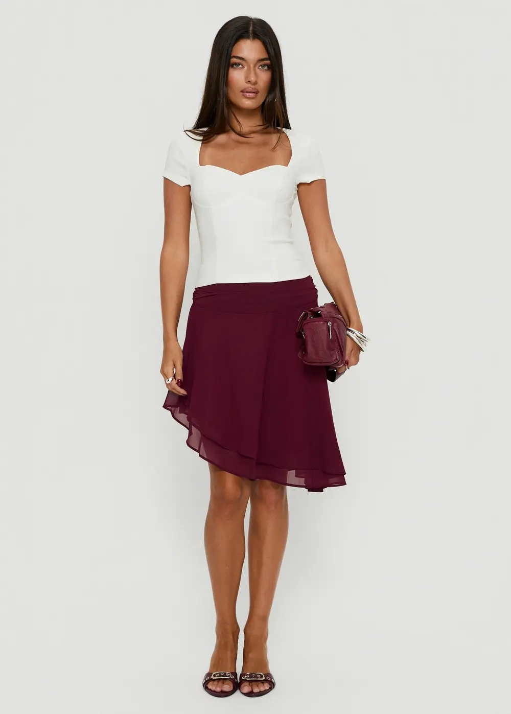 Evanescence Asymmetrical Midi Skirt Cherry