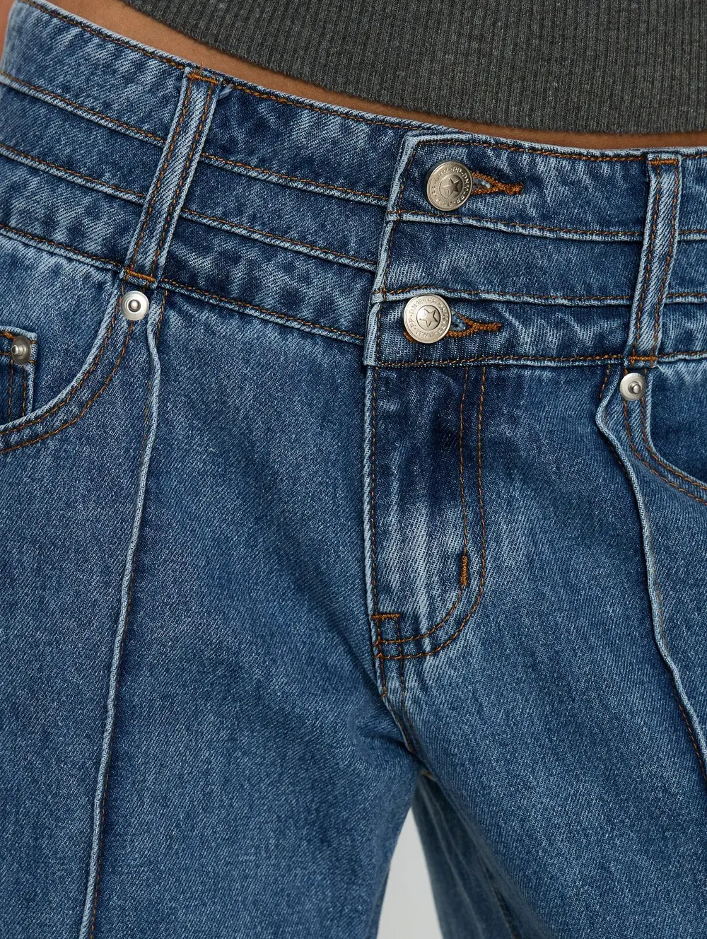 Hannalee Low Rise Wide Leg Jeans Mid Blue Wash