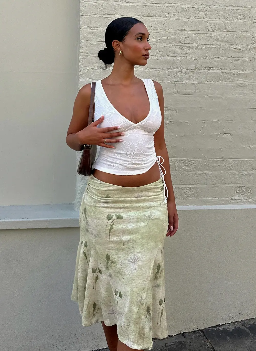 Lewish Low Rise Midi Skirt Green Floral