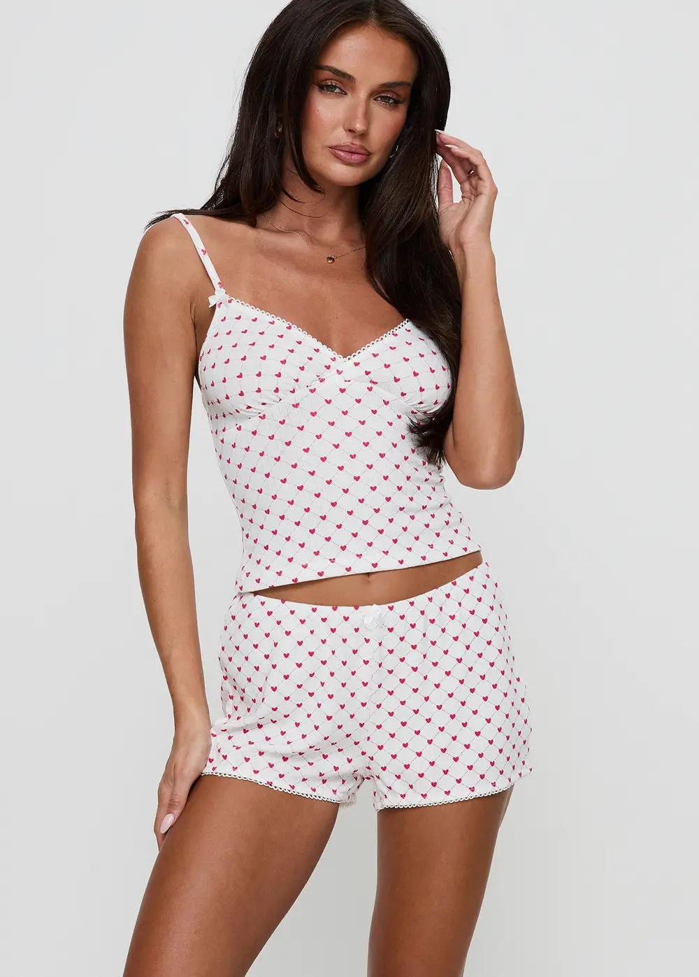 Slow Start Pointelle Sleep Short White / Red