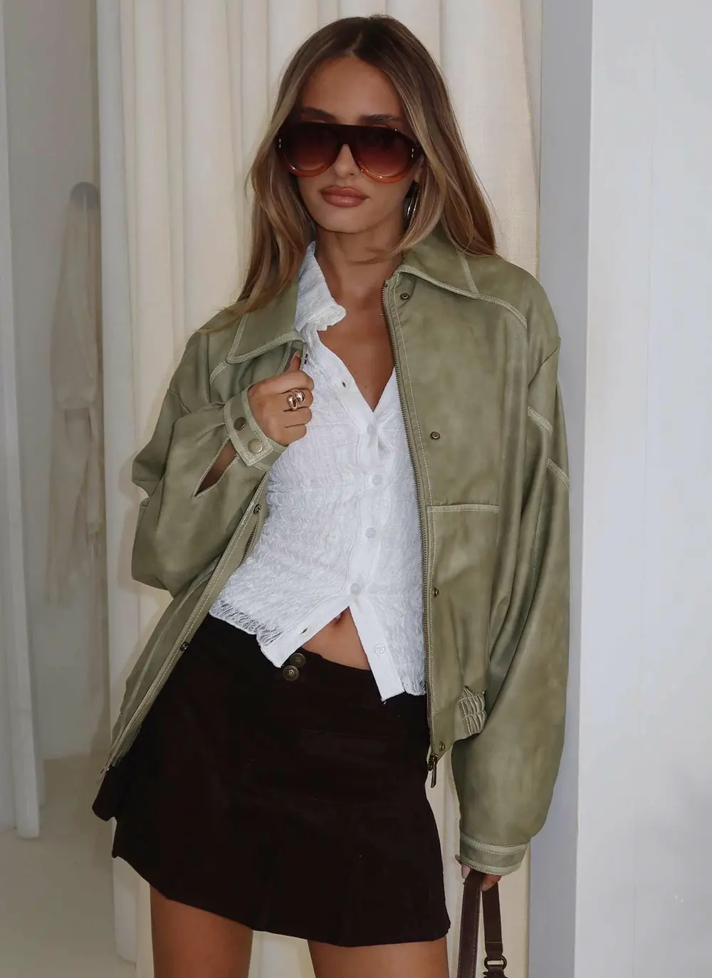 Jaxton Faux Leather Jacket Taupe