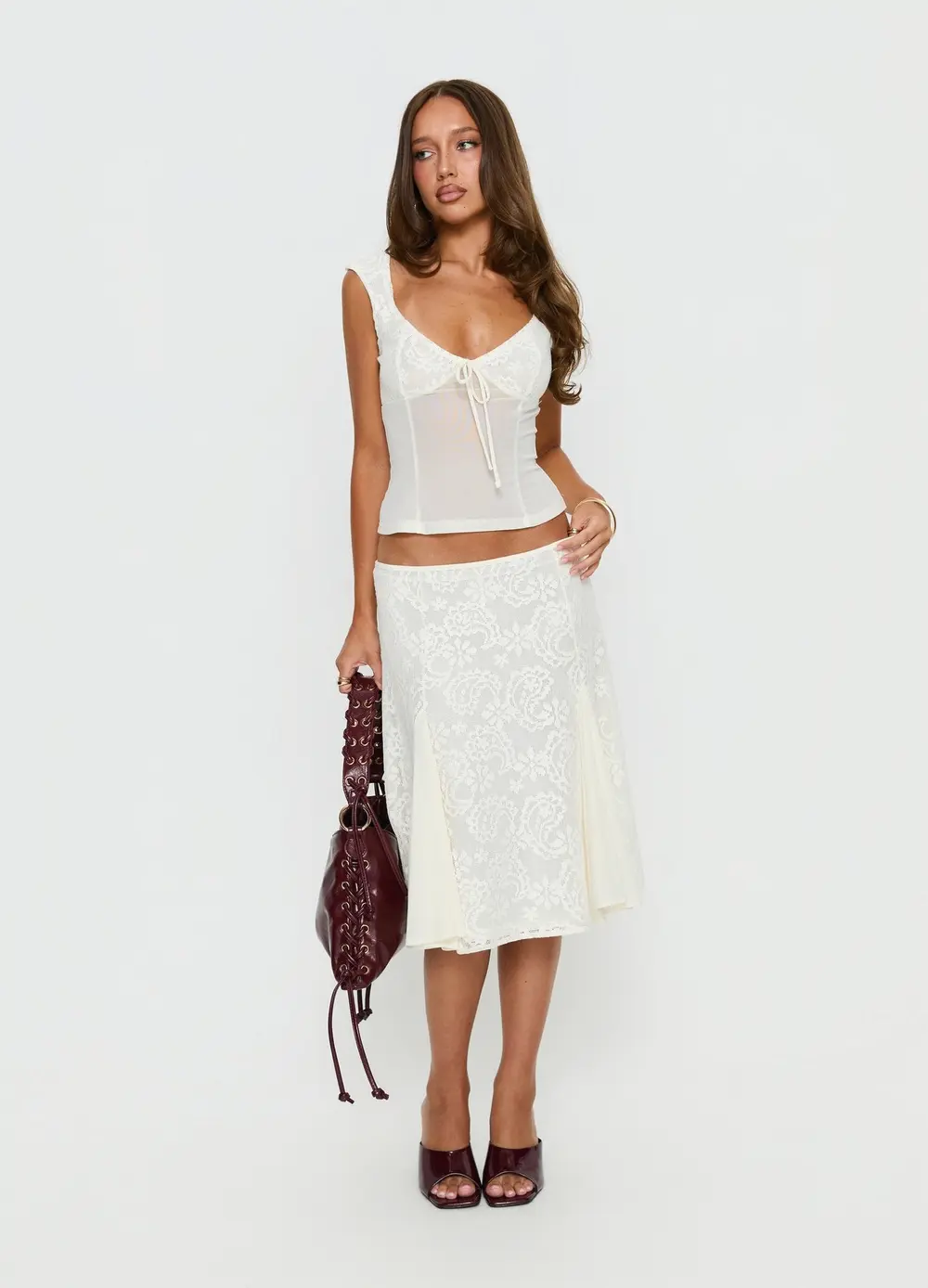 Quani Lace Midi Skirt Cream