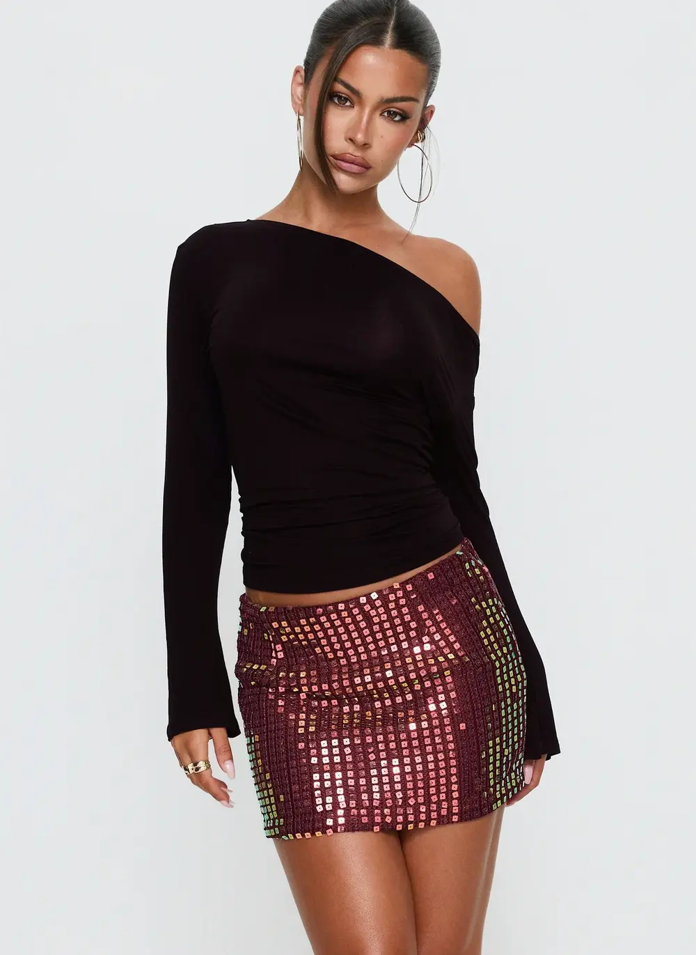 Zelaia Shimmer Mini Skirt Wine