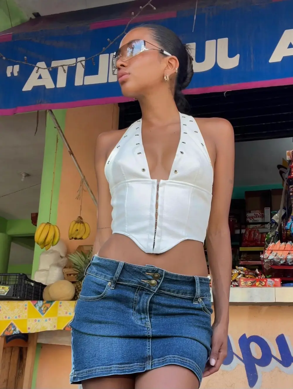 Faya Low Rise Denim Mini Skirt Dark Blue