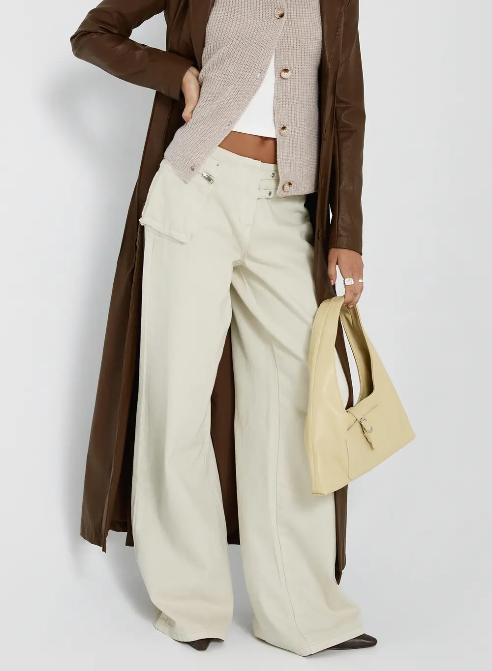 Paltrow Mid Rise Wide Leg Cargo Jeans Cream Petite