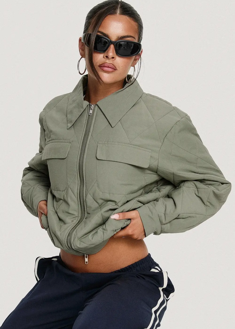 Denvar Quilted Bomber Jacket Green