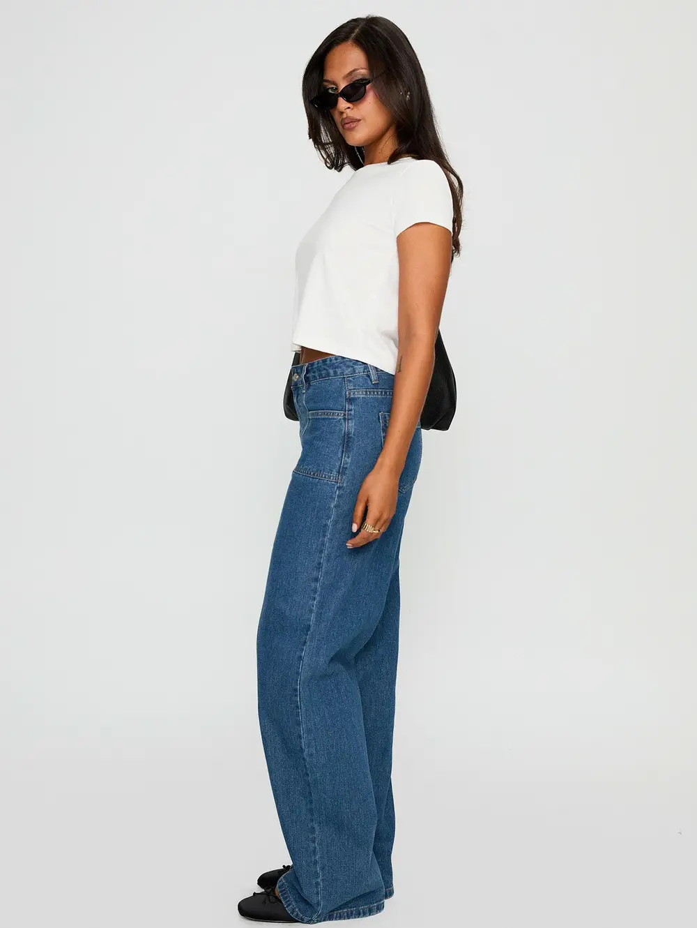Taji Mid Rise Wide Leg Jeans Dark Blue