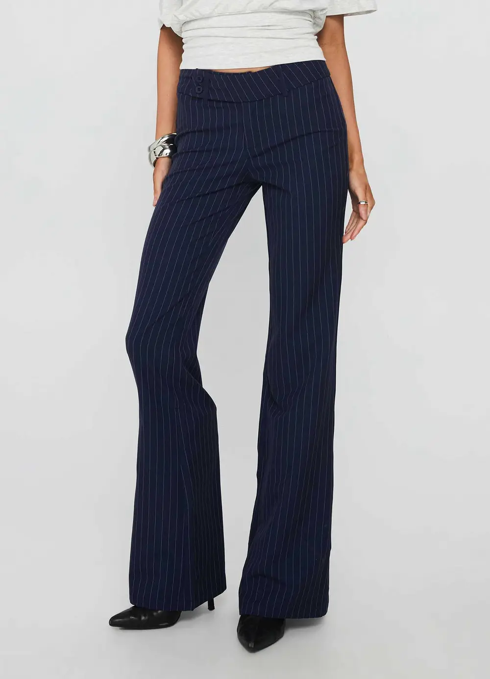 Kinkirk Flared Pants Navy Pinstripe