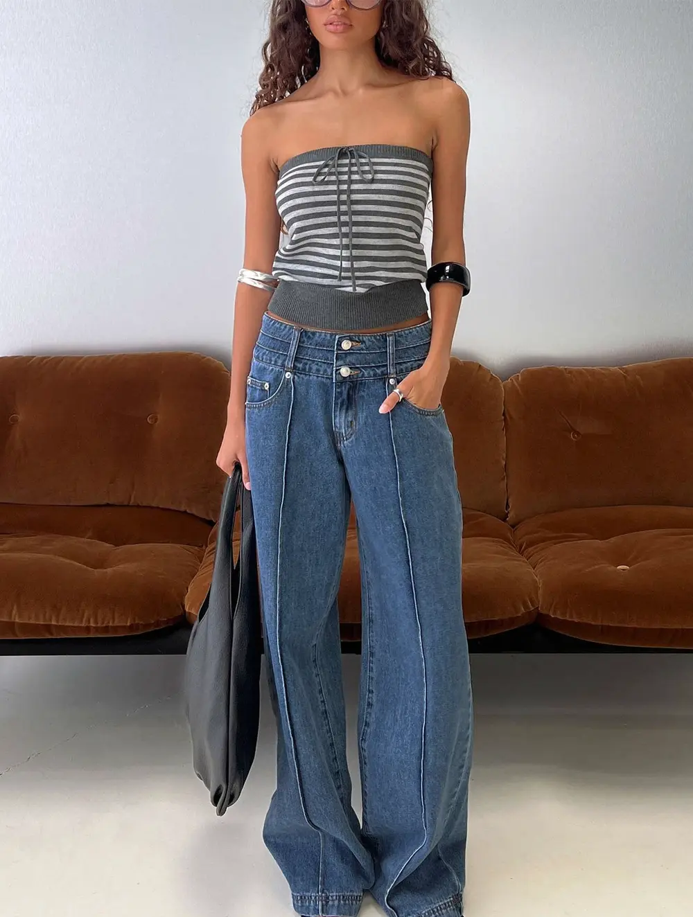 Hannalee Low Rise Wide Leg Jeans Mid Blue Wash