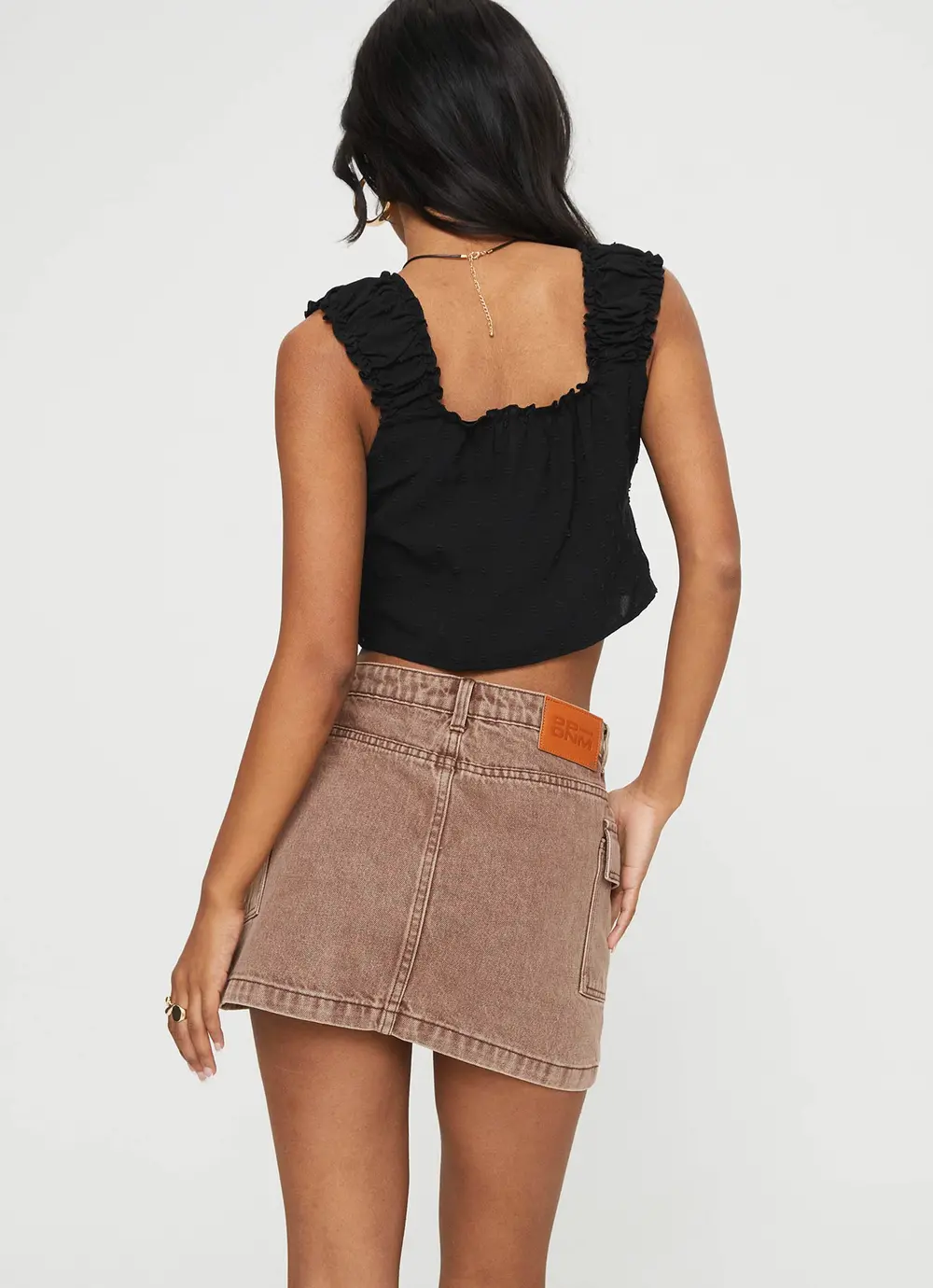 Zakai Cargo Denim Mini Skirt Brown