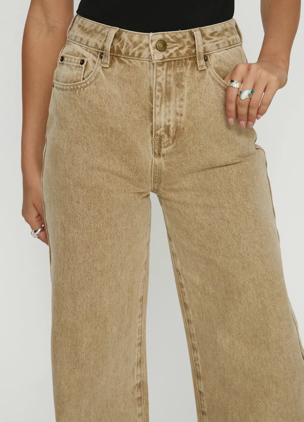 Goldie High Rise Wide Leg Jeans Tan