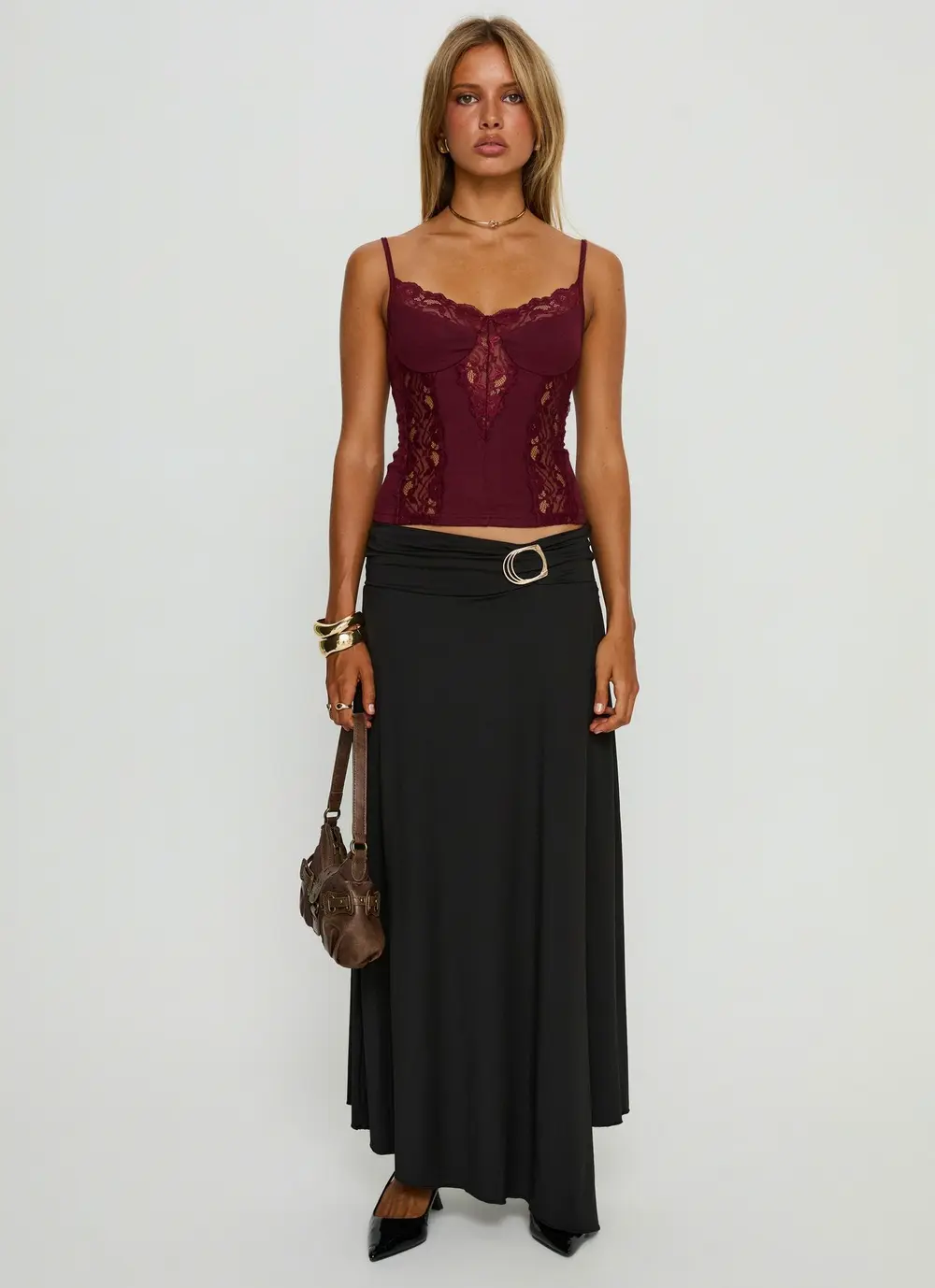 Nola Hardware Slit Maxi Skirt Black