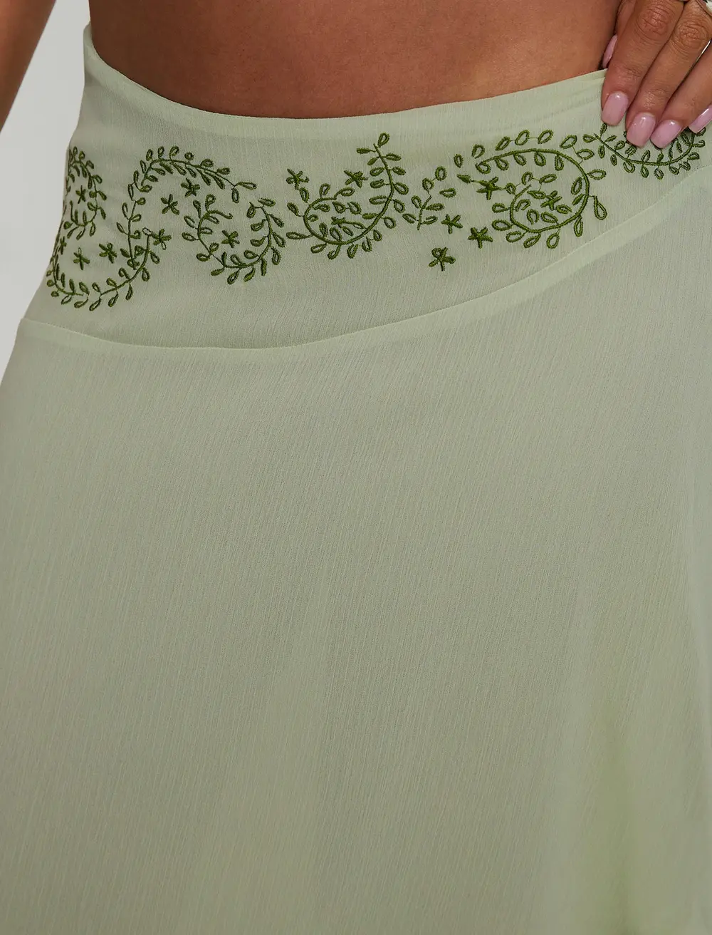 Pappilion Asymmetrical Midi Skirt Sage