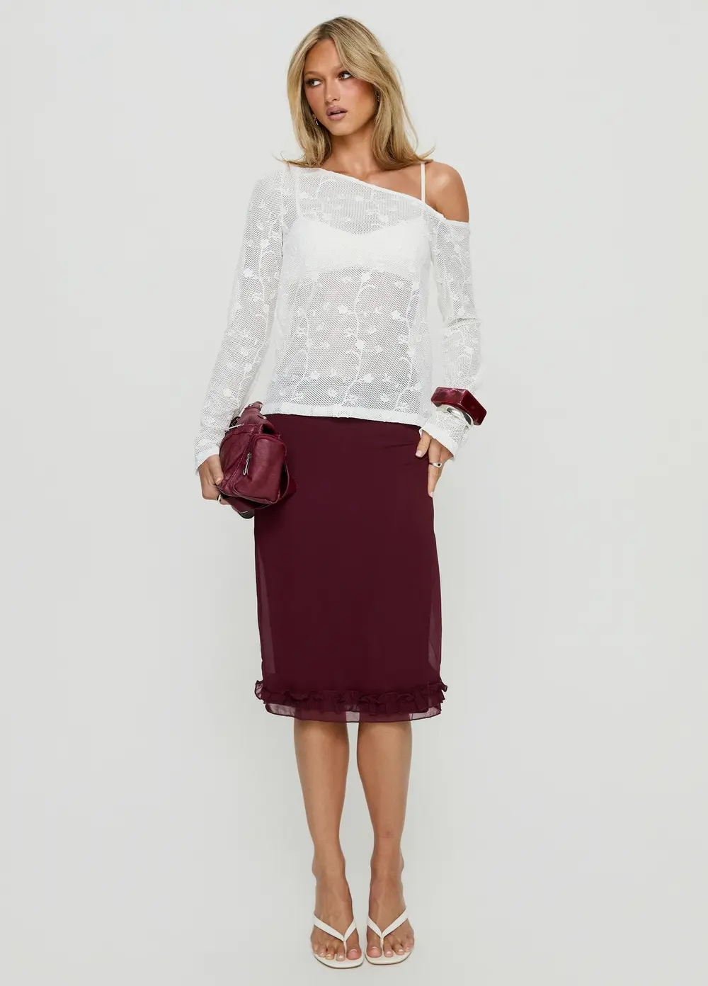 Rosette Frill Midi Skirt Currant