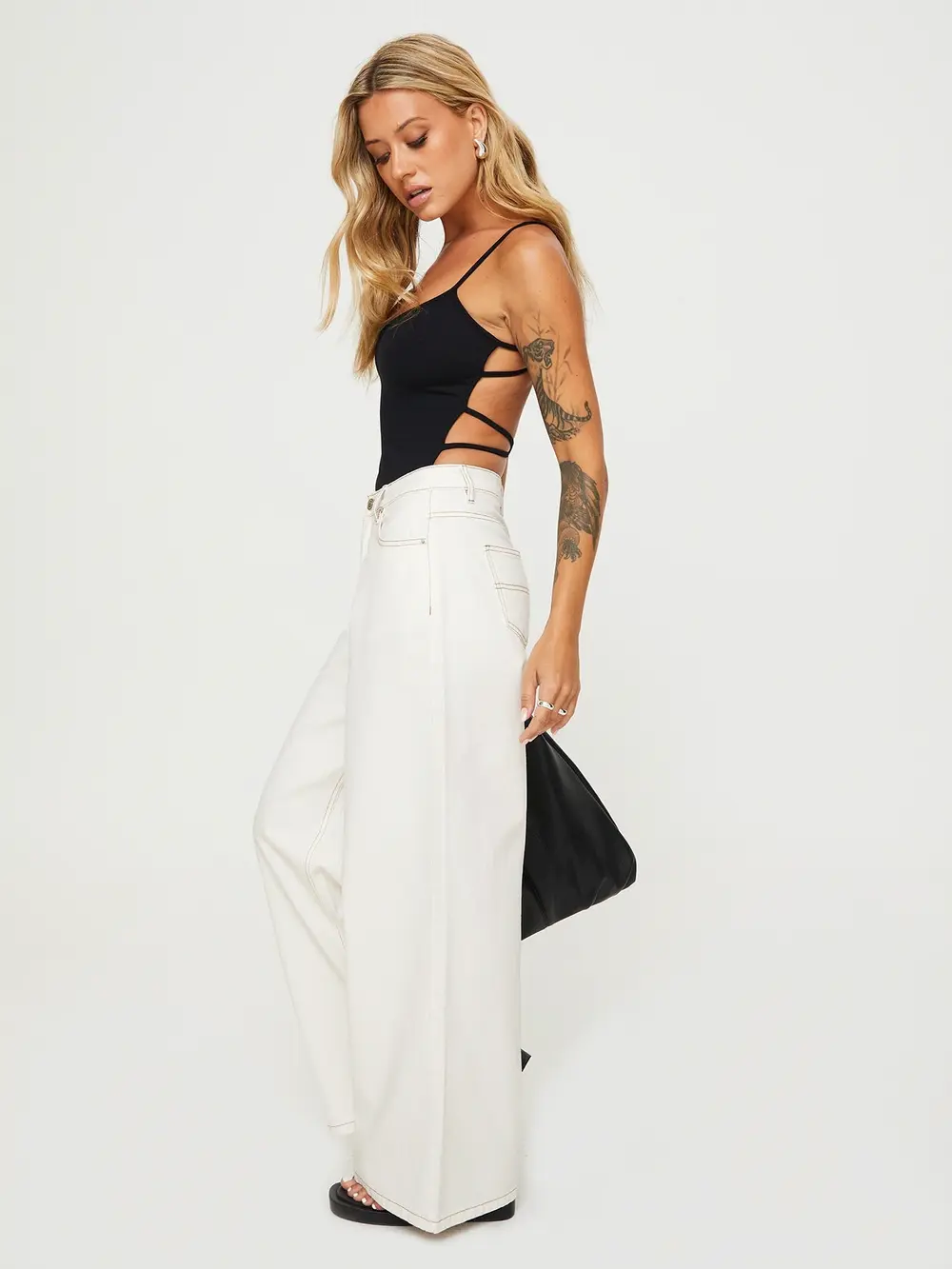 Naylor Mid Rise Wide Leg Jeans Cream Tall