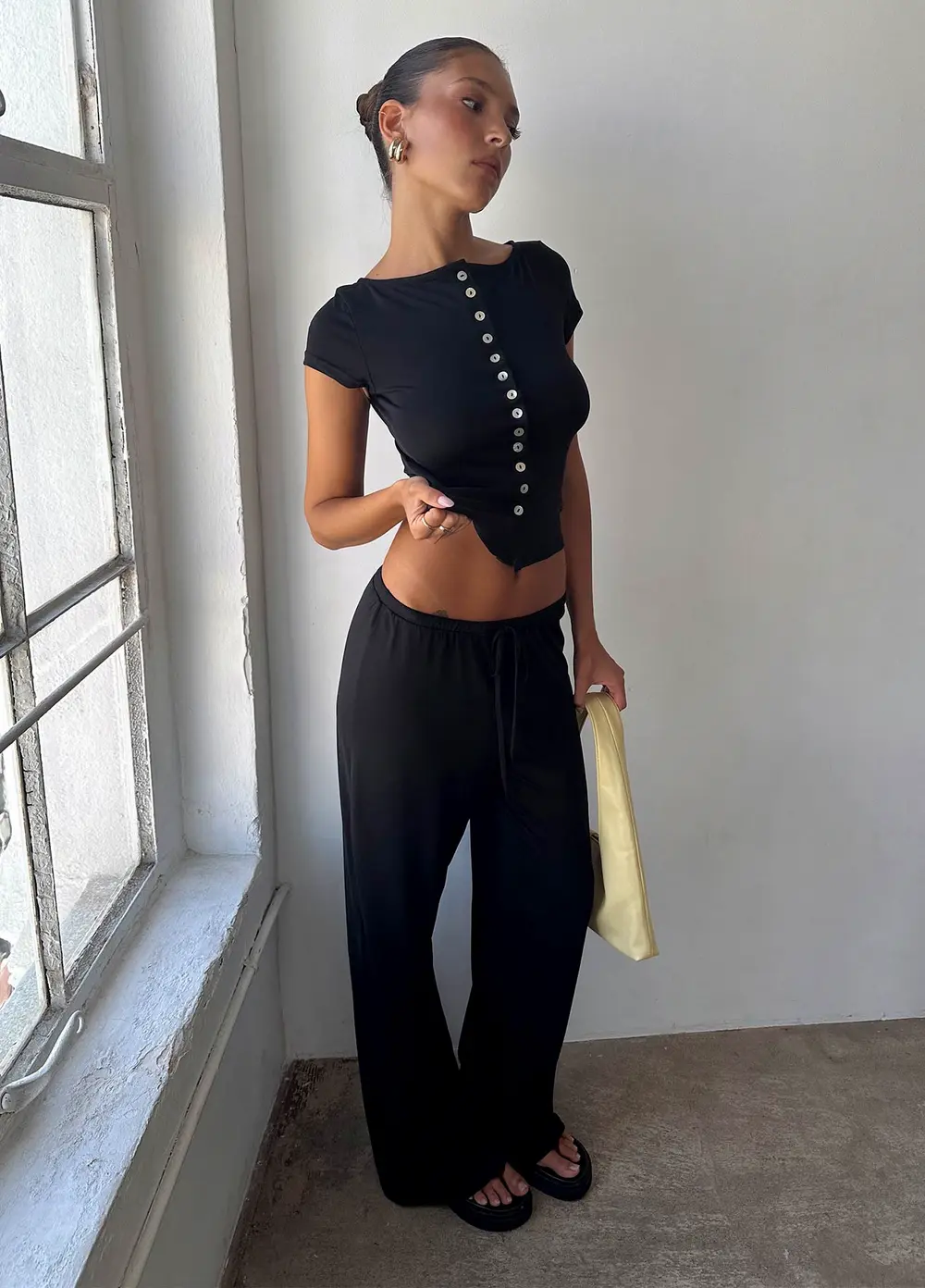 Gavrielle Jersey Wide Leg Pants Black