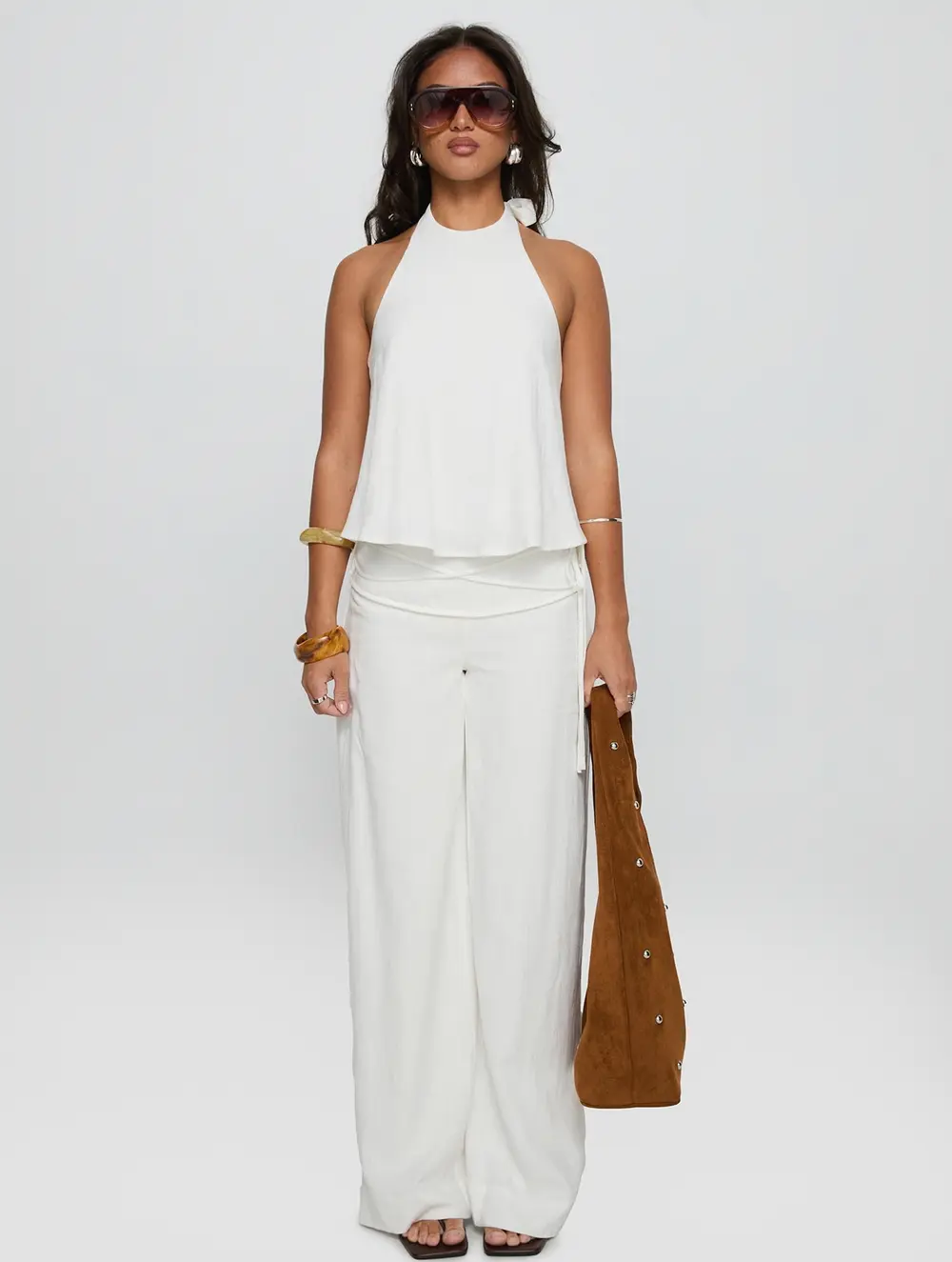 Silver Moon Linen Blend Tie Pants White