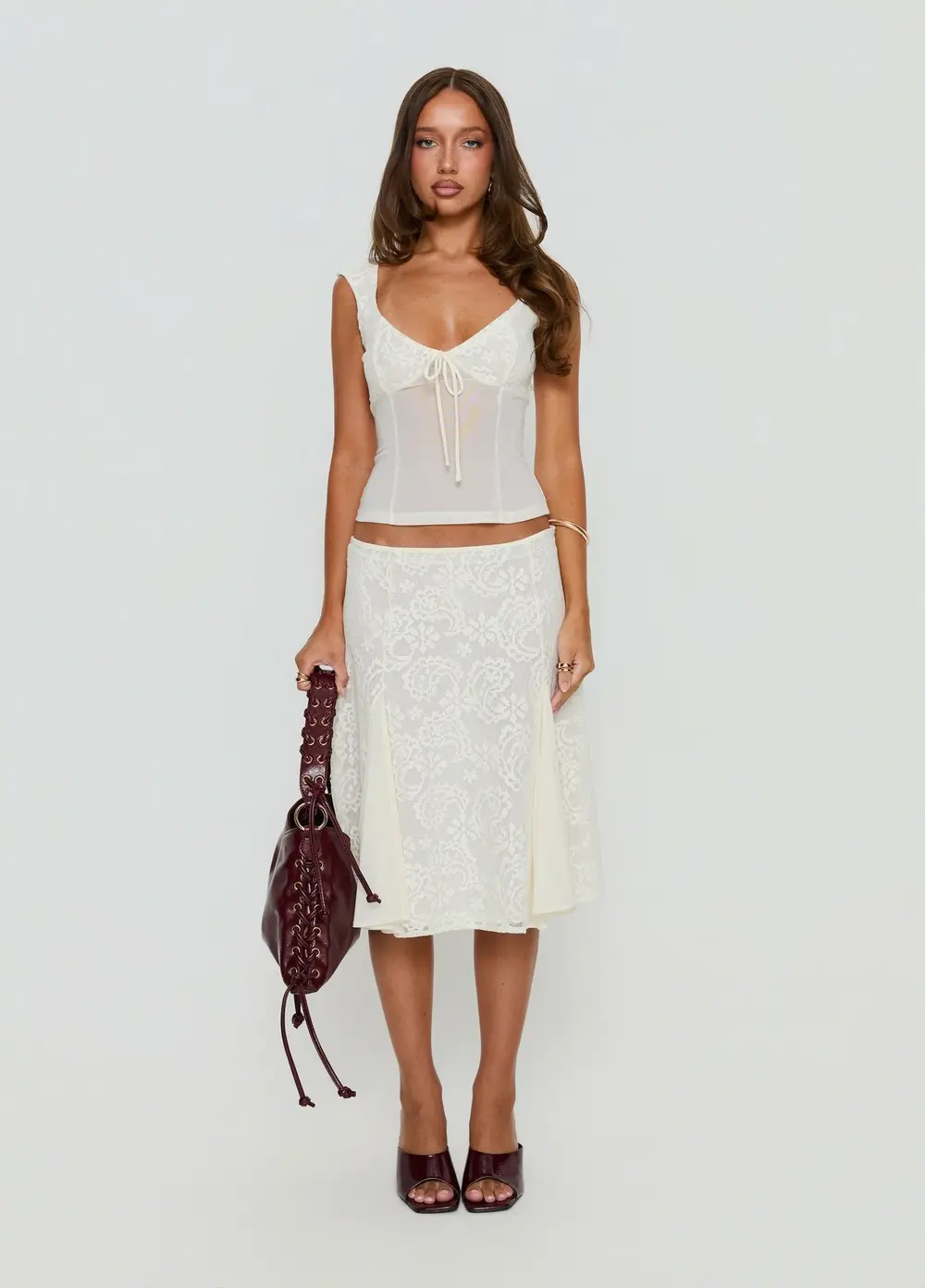 Quani Lace Midi Skirt Cream