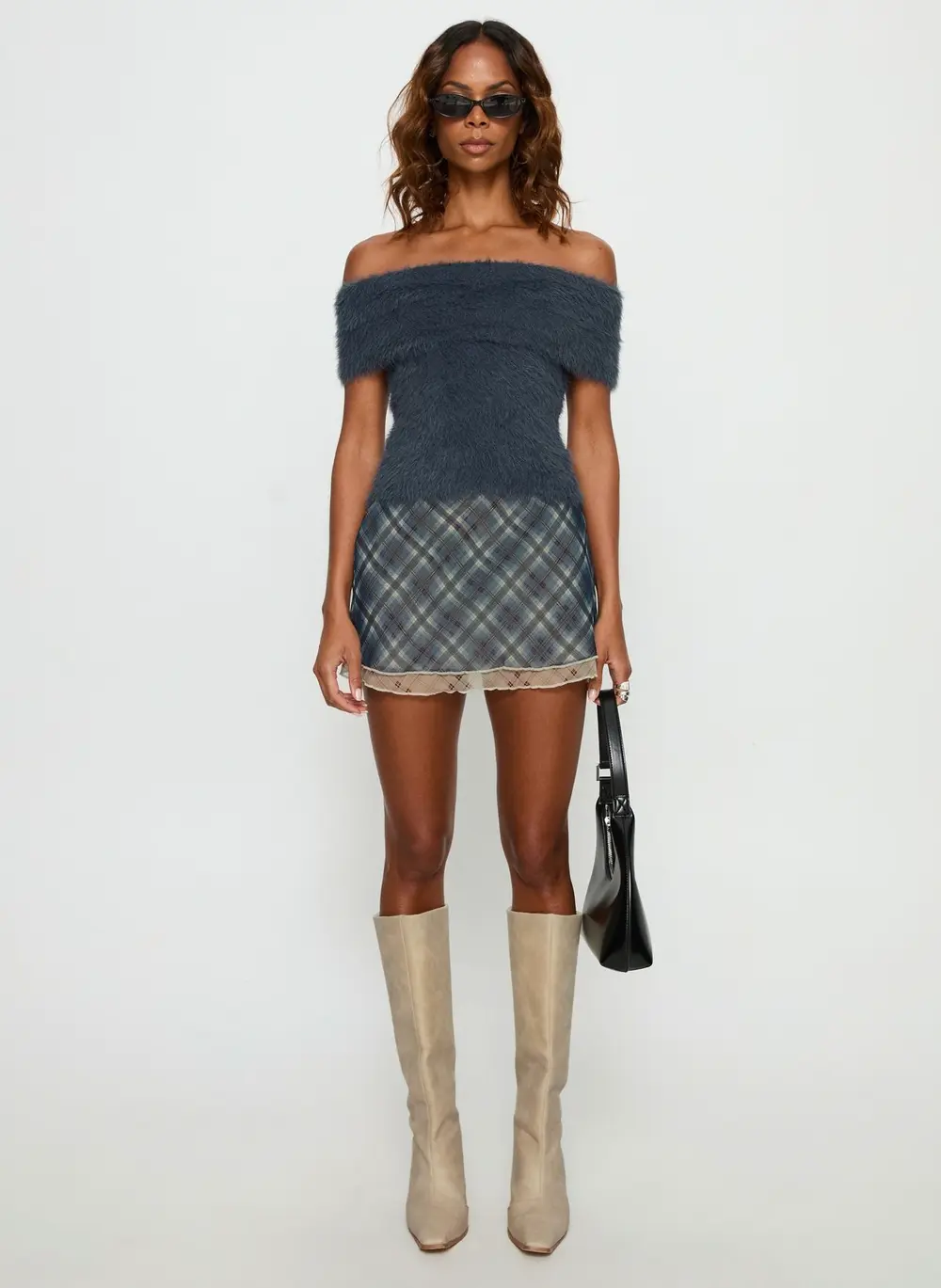 Avalind Layered Mini Skirt Blue Check