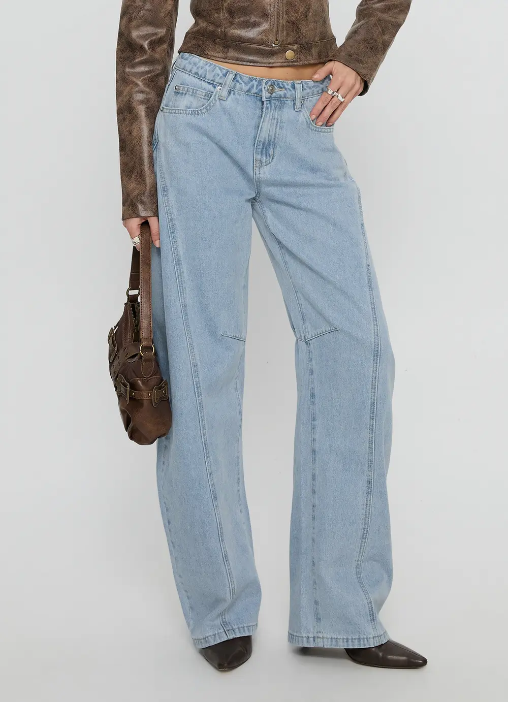 Lost Track Mid Rise Barrel Leg Jeans Ice Wash