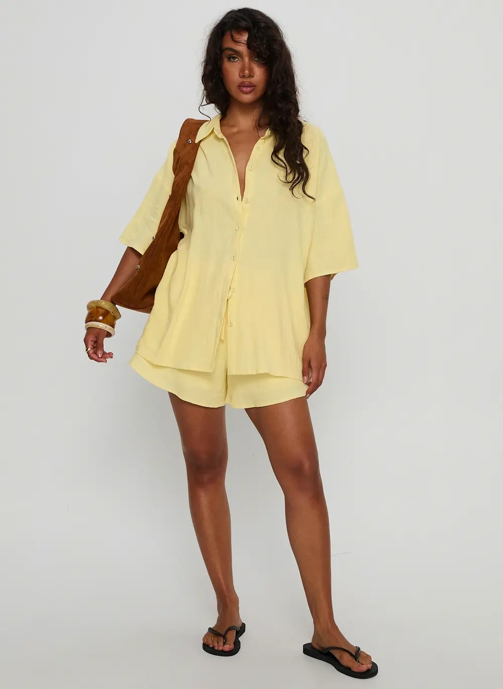 Peni Drawstring Linen Shorts Yellow