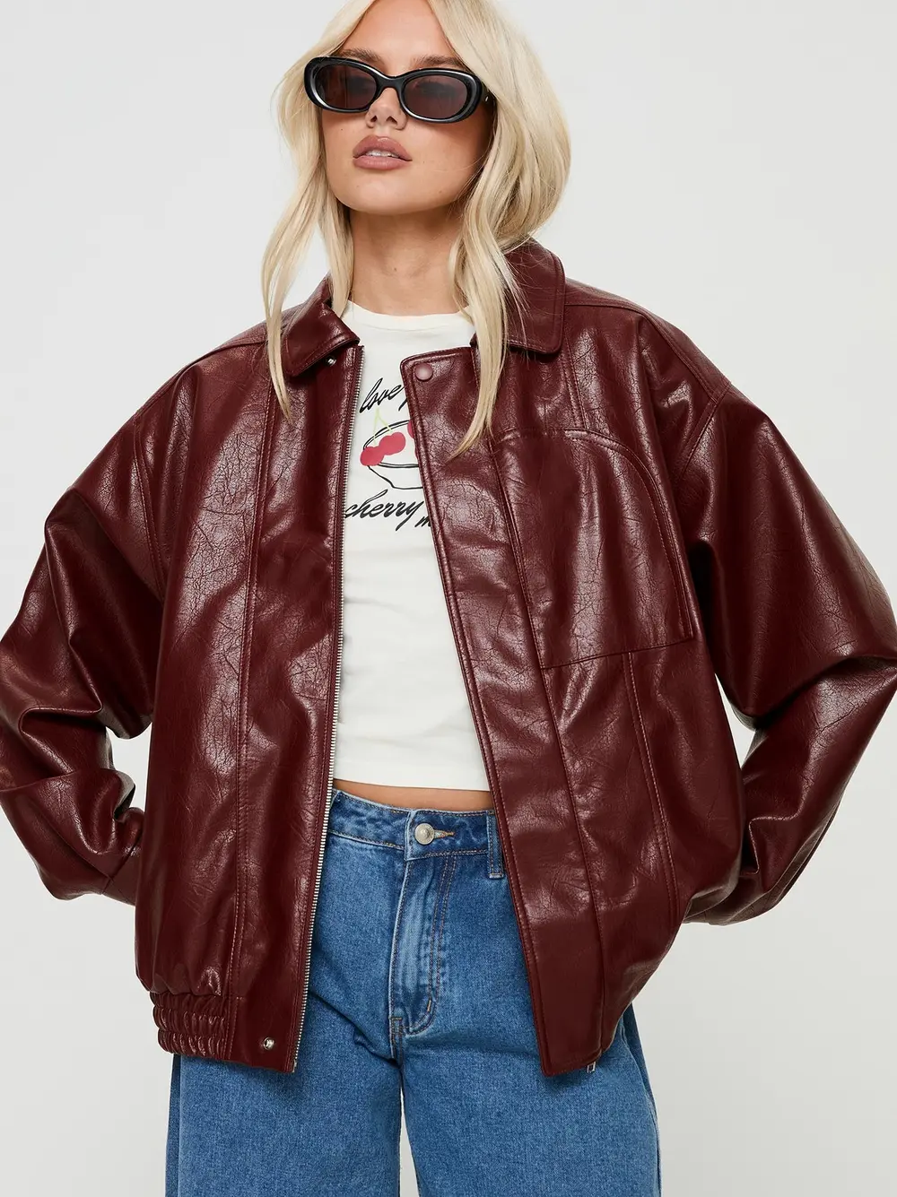 Devija Faux Leather Jacket Burgundy