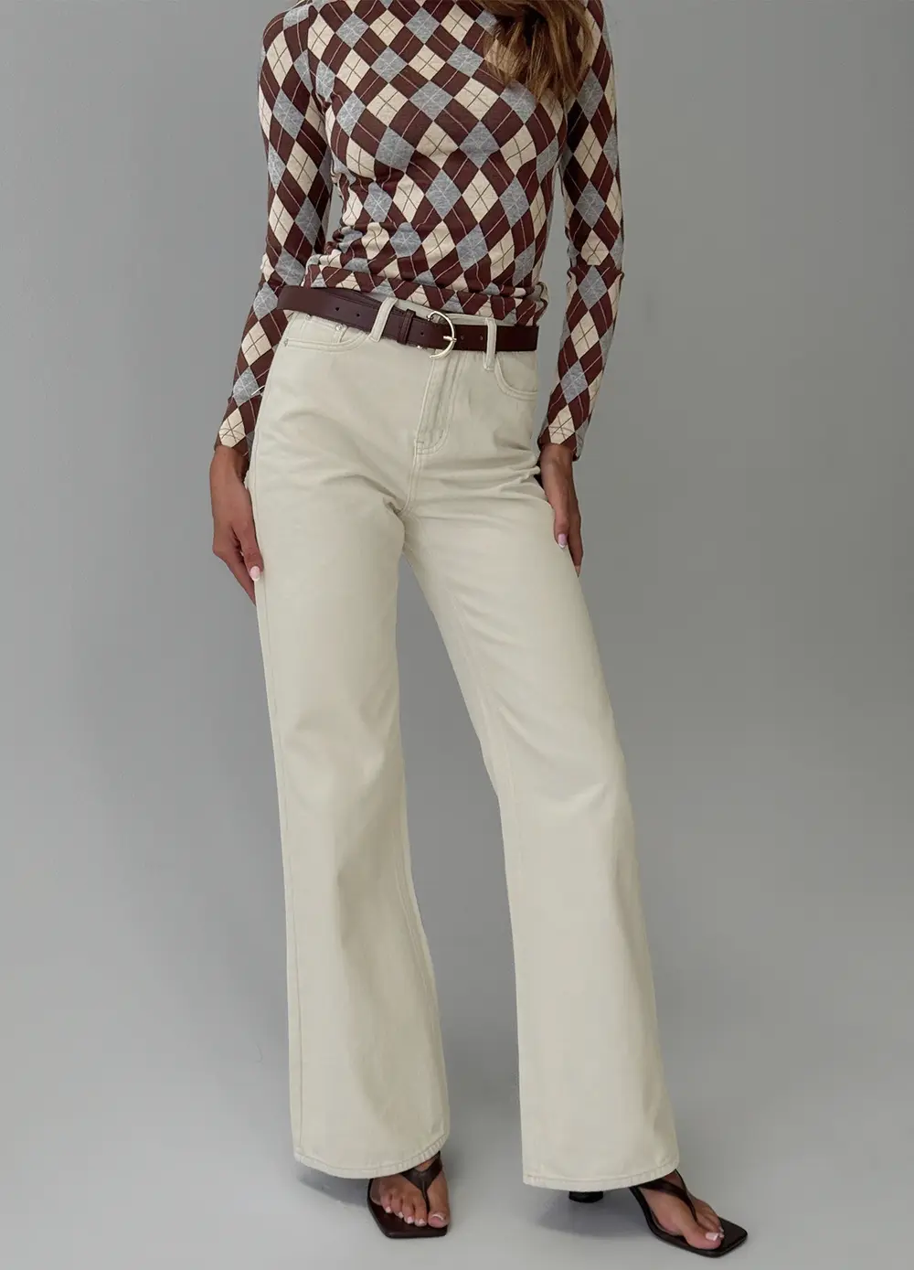 Maple Mid Rise Flare Jeans Ecru