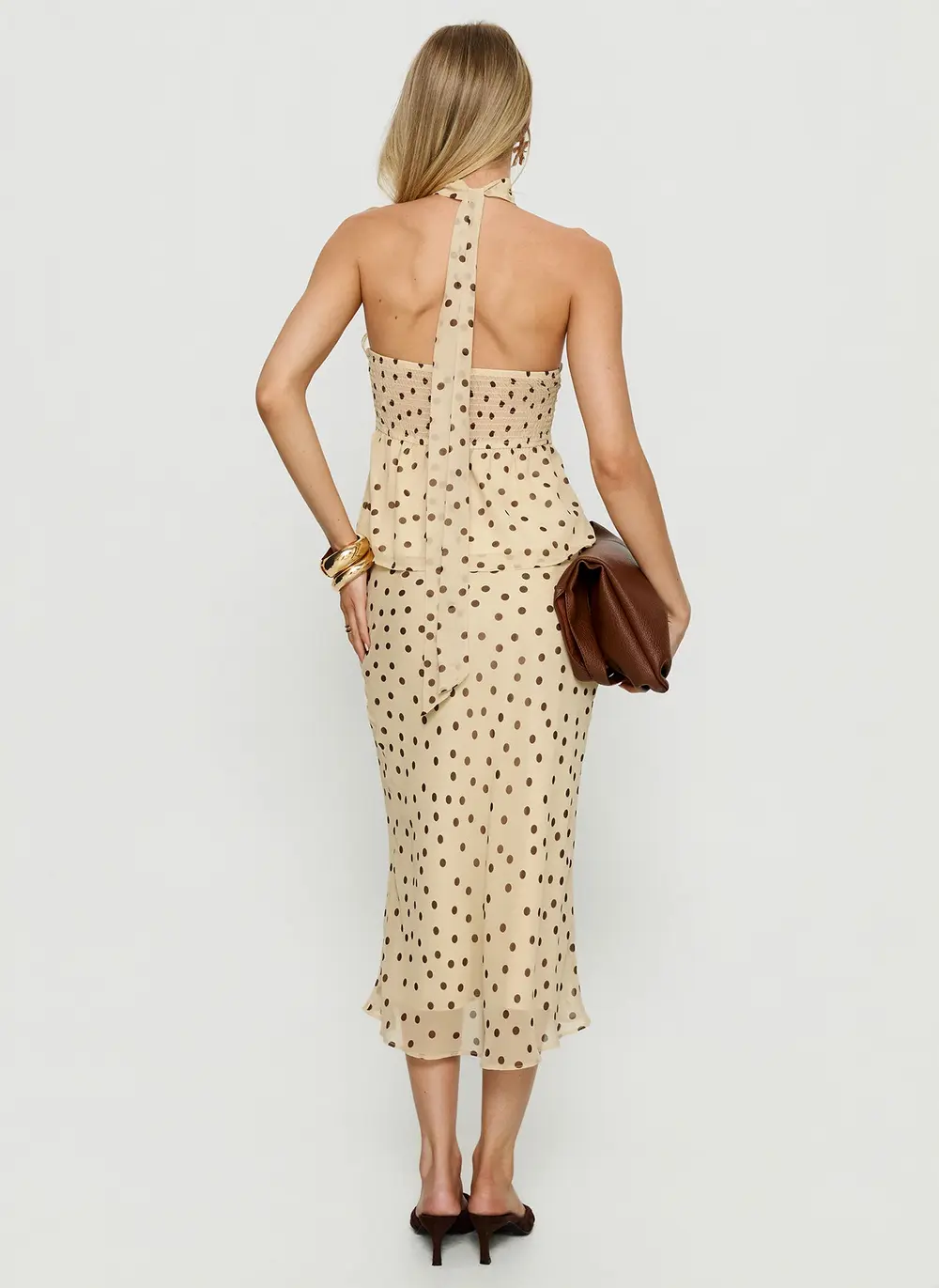 Sydni Midi Bias Cut Skirt Yellow / Chocolate Polka
