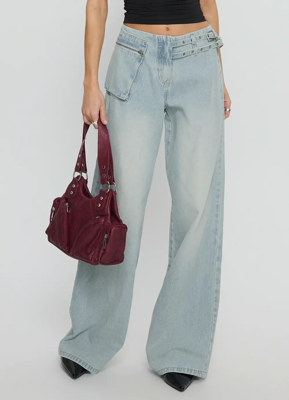 Paltrow Mid Rise Wide Leg Cargo Jeans Faded Blue Wash