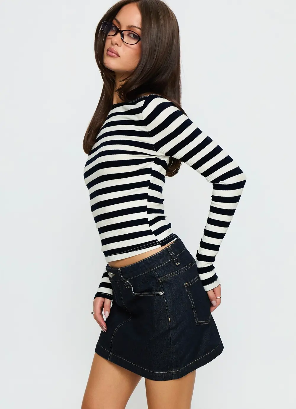 Nickei Denim Mini Skirt Raw Dark Wash