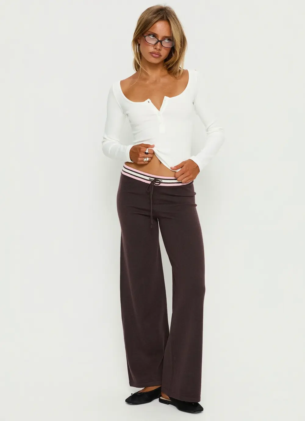 Felisha Low Waist Knit Pants Brown