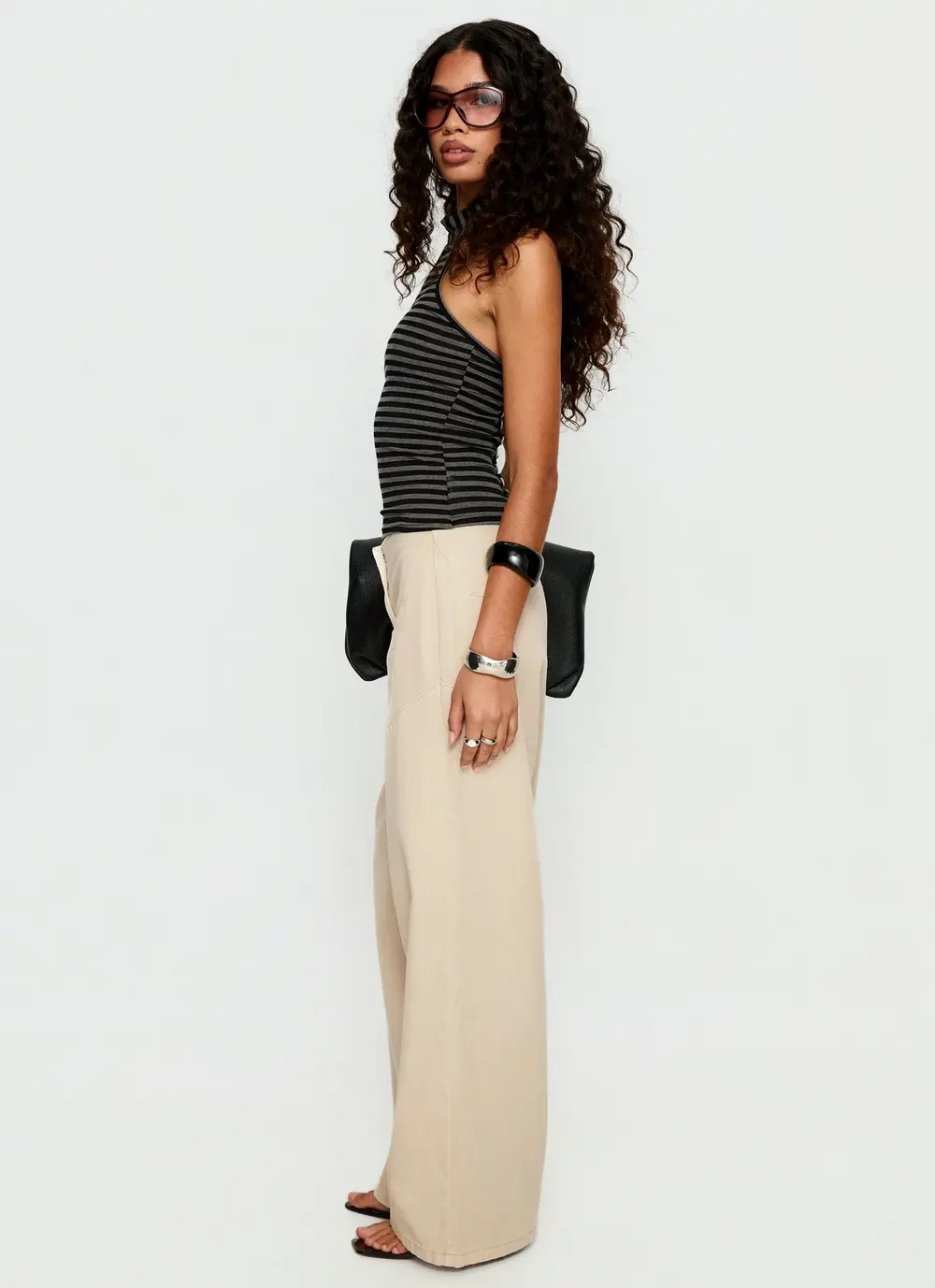 Dolley Star Stitch Mid Rise Wide Leg Jean Ecru