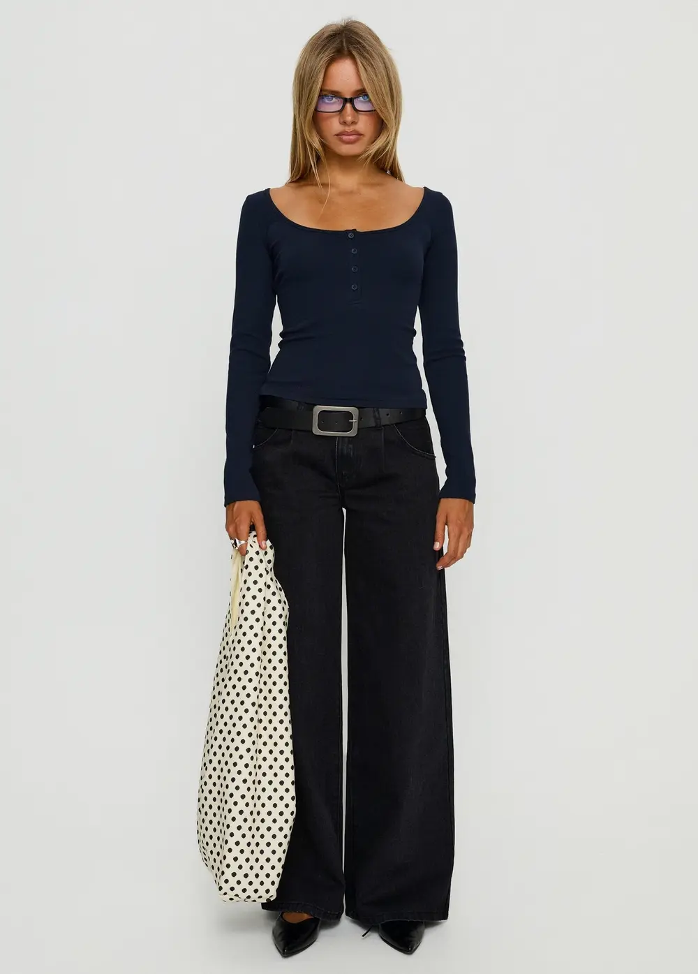 Supercut Low Rise Baggy Pleat Jeans Washed Black