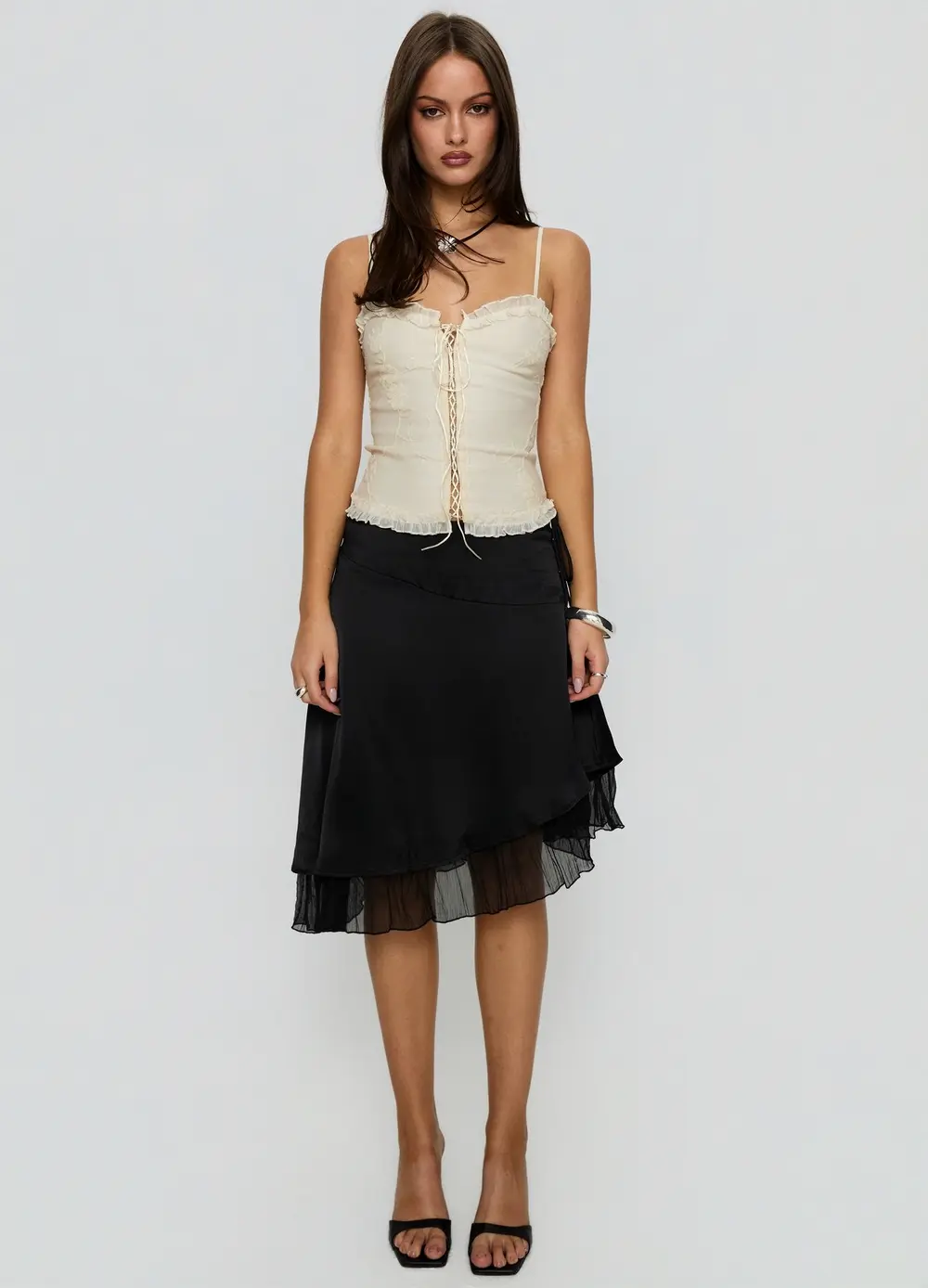 Rosemead Satin Midi Skirt Black