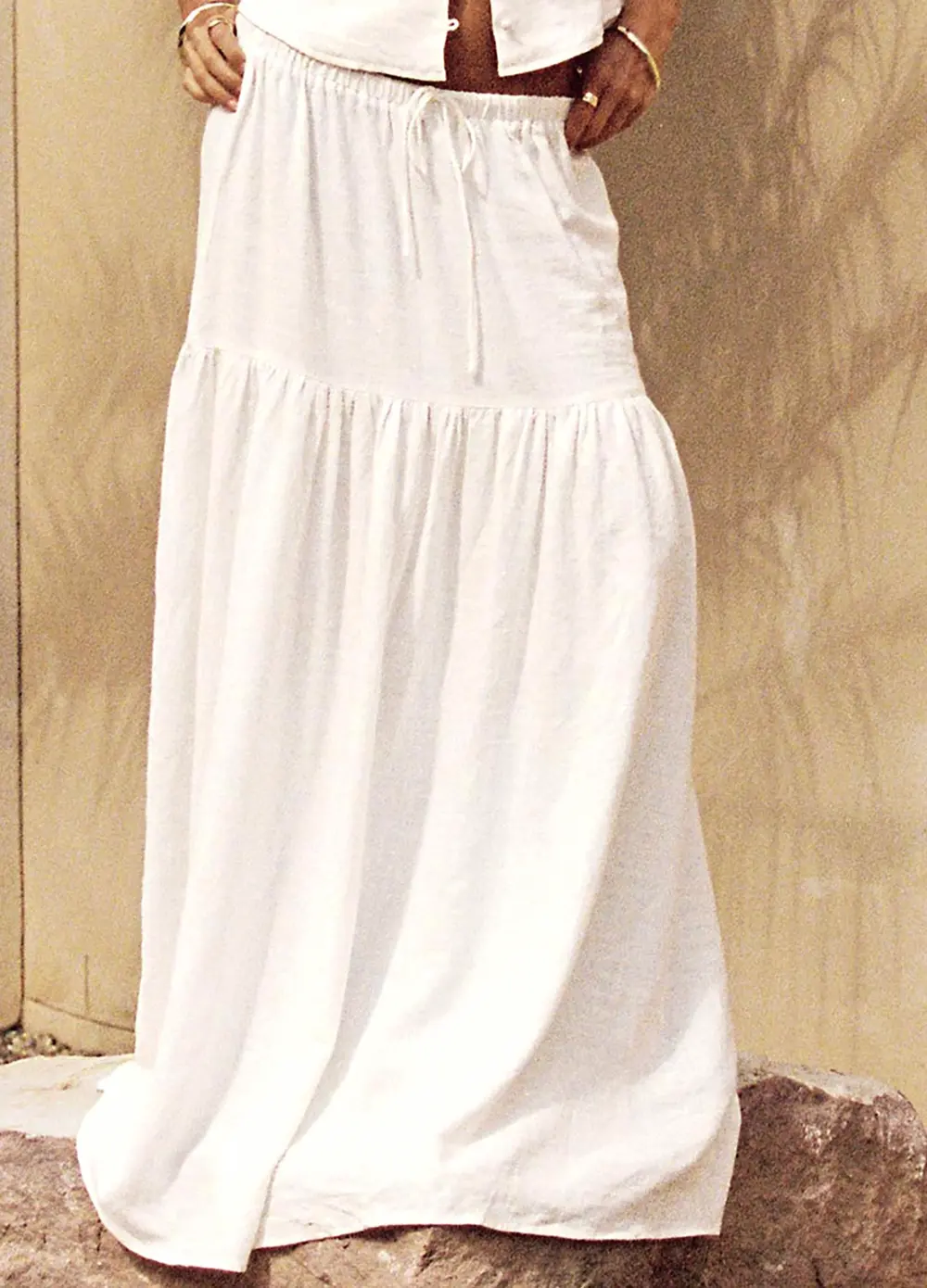 Tearose Linen Blend Maxi Skirt White