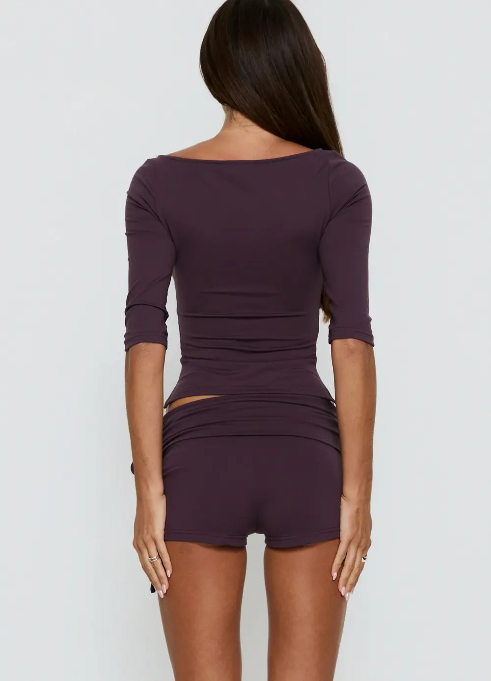 Daily Define Ruched Tie Side Micro Shorts Aubergine