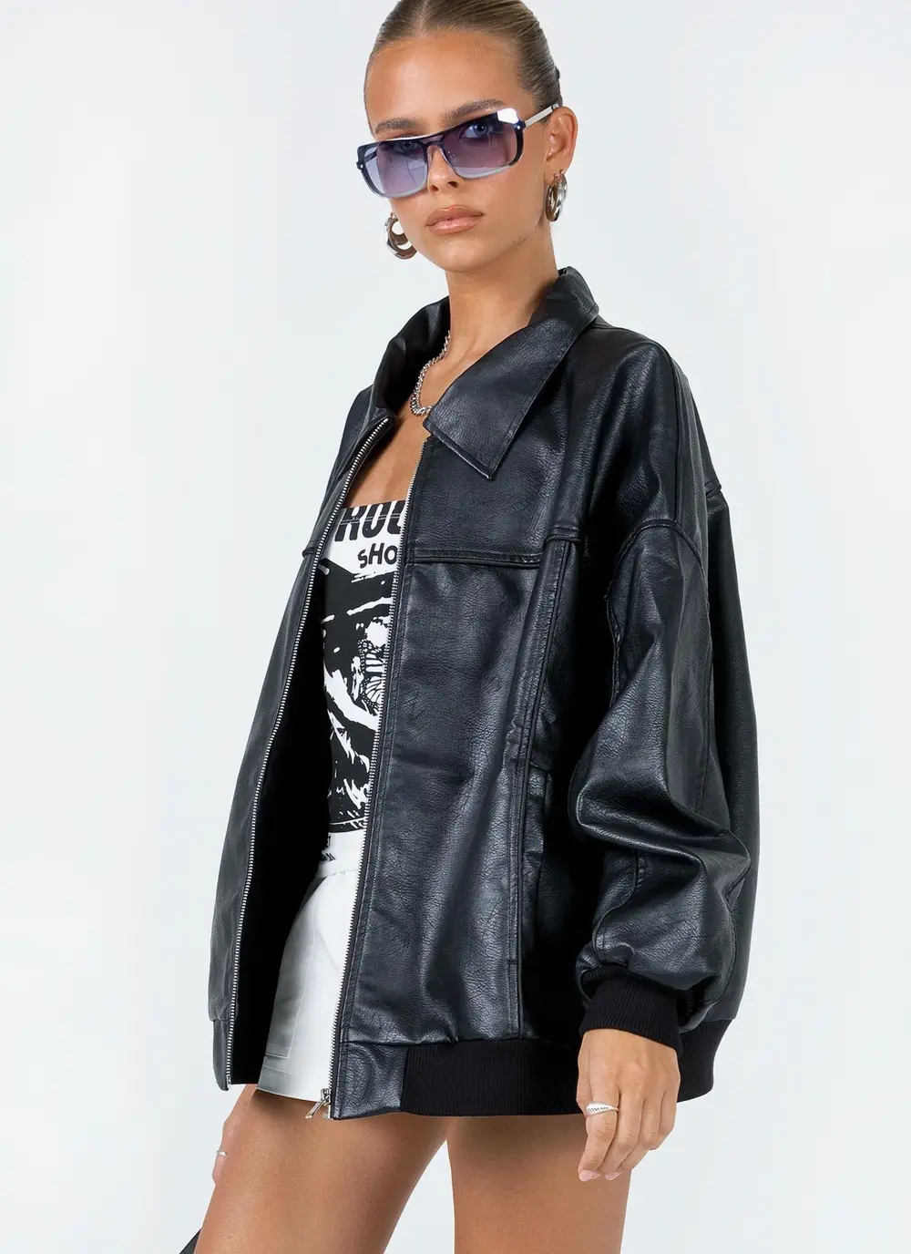 Goldsmith Faux Leather Bomber Jacket Black