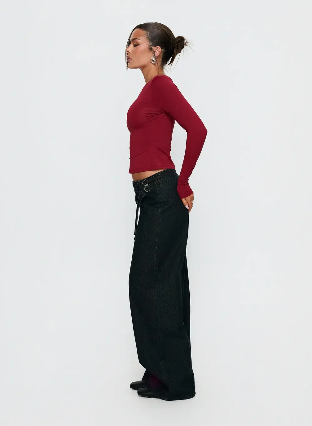 Boxie Mid Rise Wide Leg Jeans Washed Black