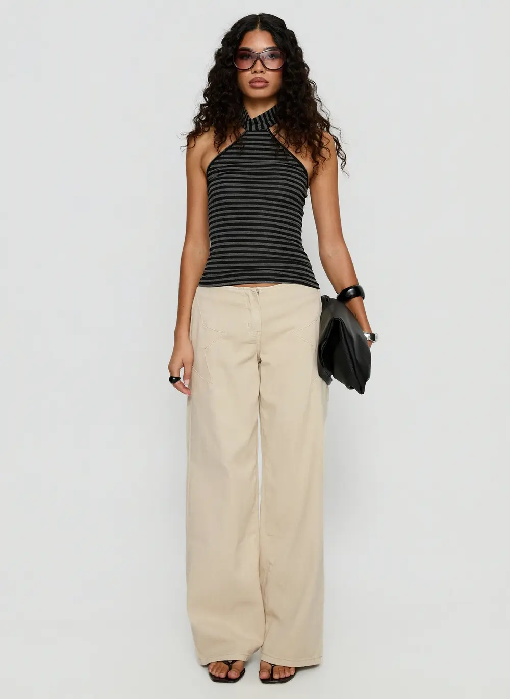 Dolley Star Stitch Mid Rise Wide Leg Jean Ecru