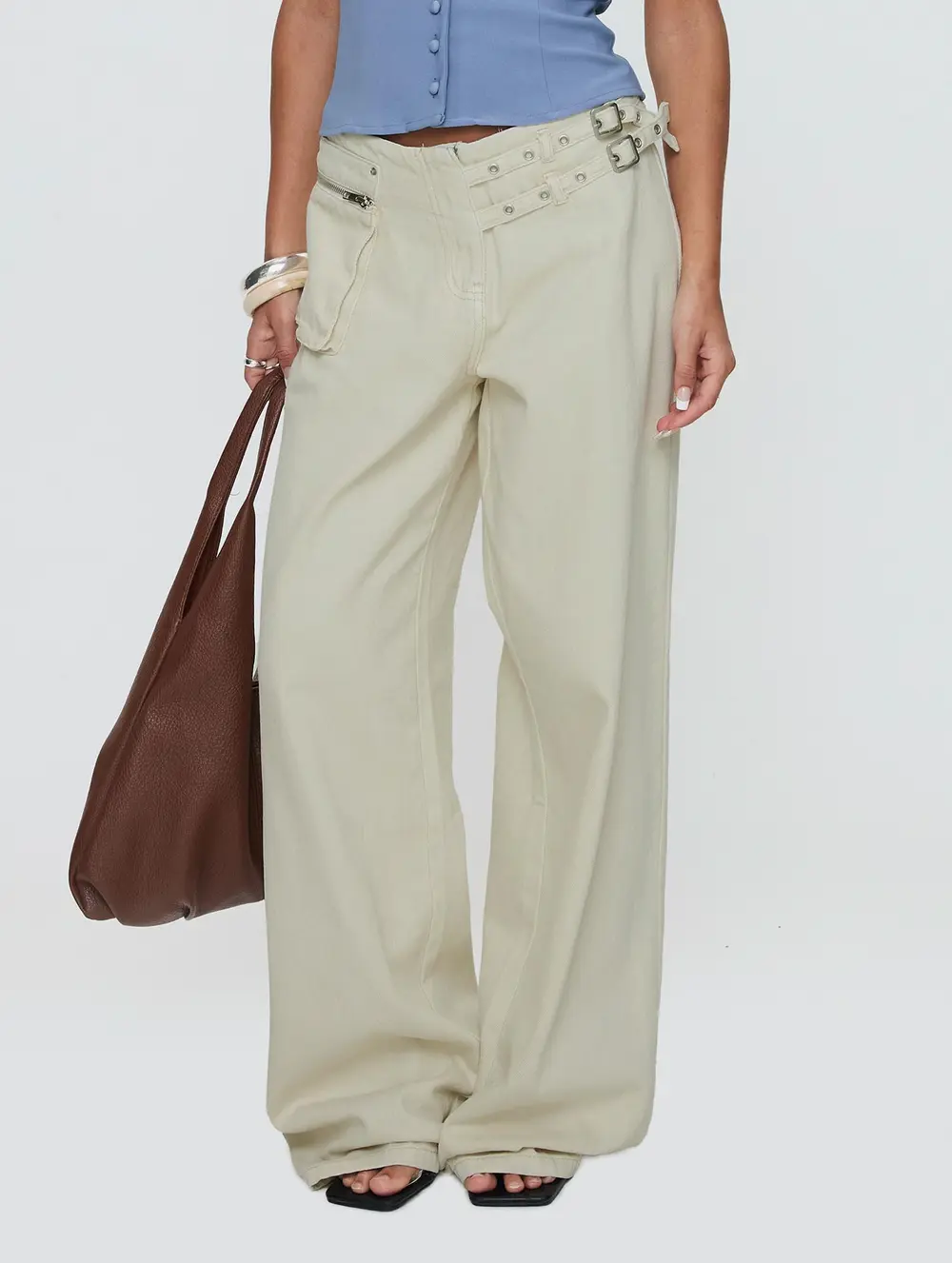 Paltrow Mid Rise Wide Leg Cargo Jeans Cream Petite